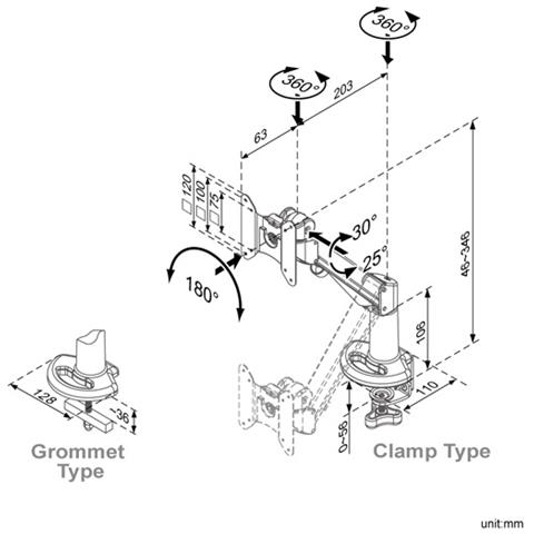 LCD Monitor Stand Pneumatic, Desk Clamp, Pivot 1 Joint - Foto 1